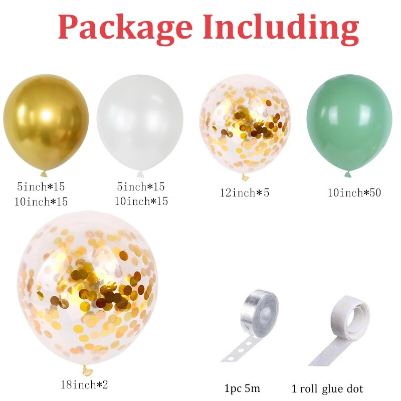 Balão Kit 119 Pcs, Vintage, verde, ouro branco balão látex balão kit festa